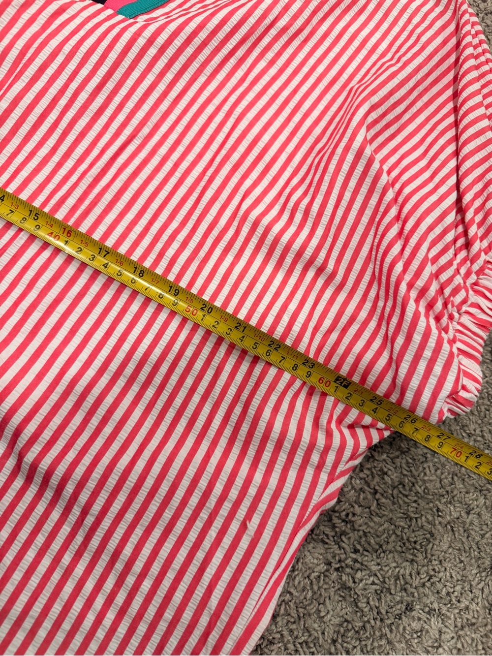 entro Pink and White Striped Popover with Green Trim Collar - Picture 8 of 9